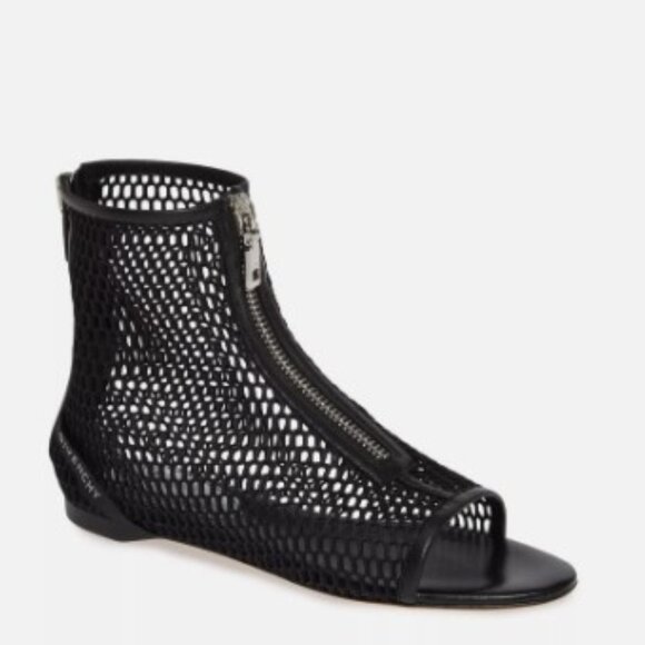 $850 Givenchy Black Rivington Open Toe Mesh Bootie Size 7 EU 37 Flats - Picture 1 of 8